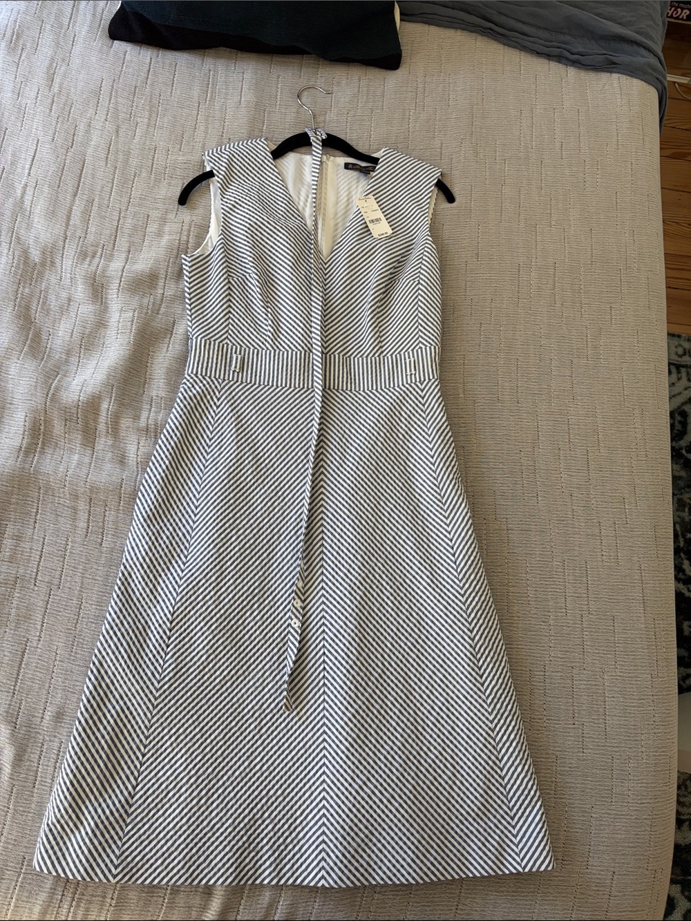 Brooks Brothers Blue and White Striped V-Neck Dress